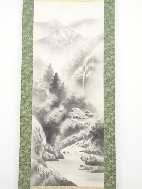 道具 ] - 道具 浩筆 水墨山水図 肉筆絹本掛軸（共箱） | ネット